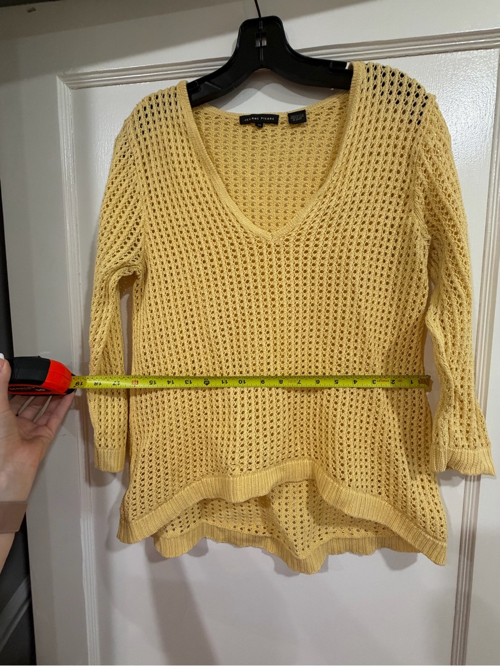 JEANNE PIERRE Yellow Open-Knit V-Neck Sweater - Picture 6 of 8